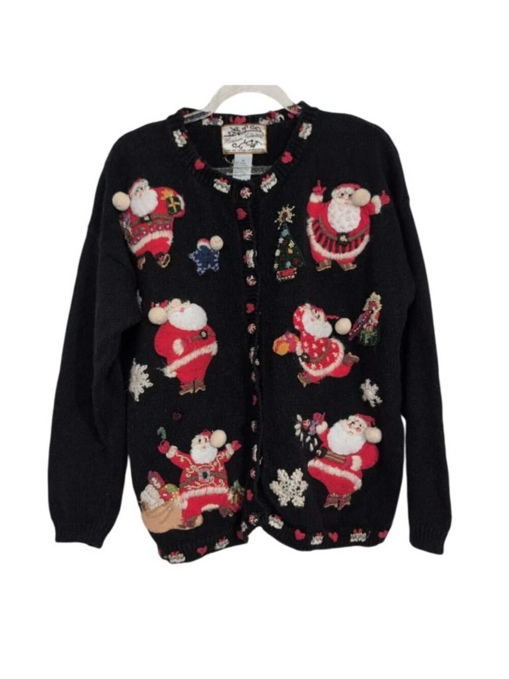 Y2K Heirloom Collectibles Santa Cardigan Womens Size Medium Black Ugly Christmas